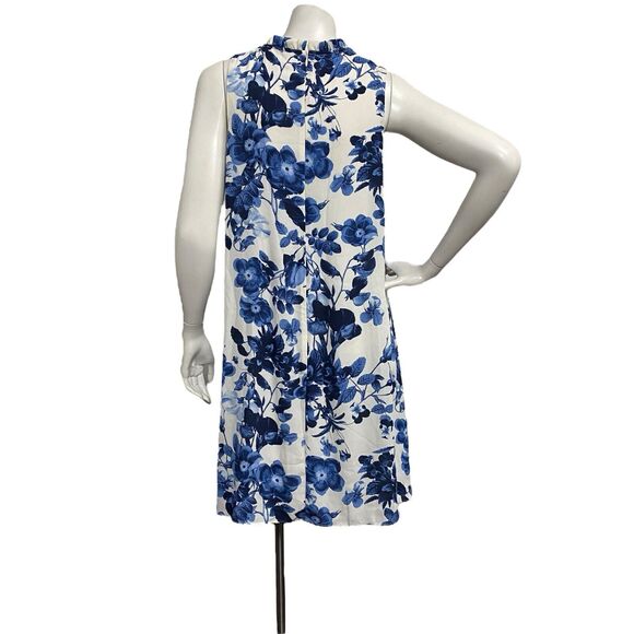Adrienne Vittadini Size 8 Trapeze A-Line Dress Blue Floral Lined Knee Length - Picture 7 of 7